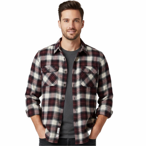 Old Navy Plaid Flannel Shirt Men Small Burgundy Cream Black Button Down Top